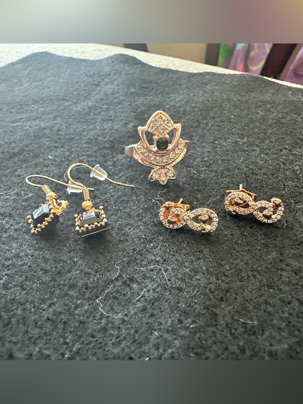 Rose Gold-Tone Crystal Accent Ring and Earrings Set
